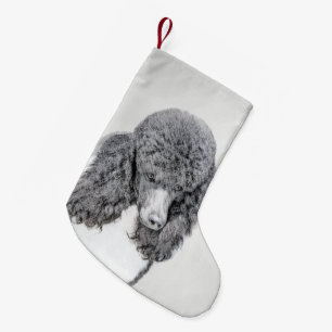 Standard Poodle Black Parti Painting - Dog Art Small Christmas Stocking