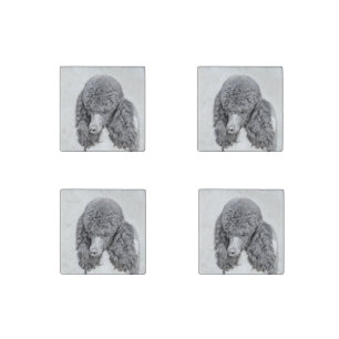 Standard Poodle Black Parti Painting - Dog Art Stone Magnet