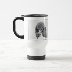 Standard Poodle Black Parti Painting - Dog Art Travel Mug