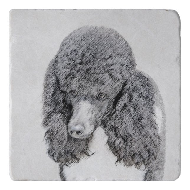 Standard Poodle Black Parti Painting - Dog Art Trivet (Front)