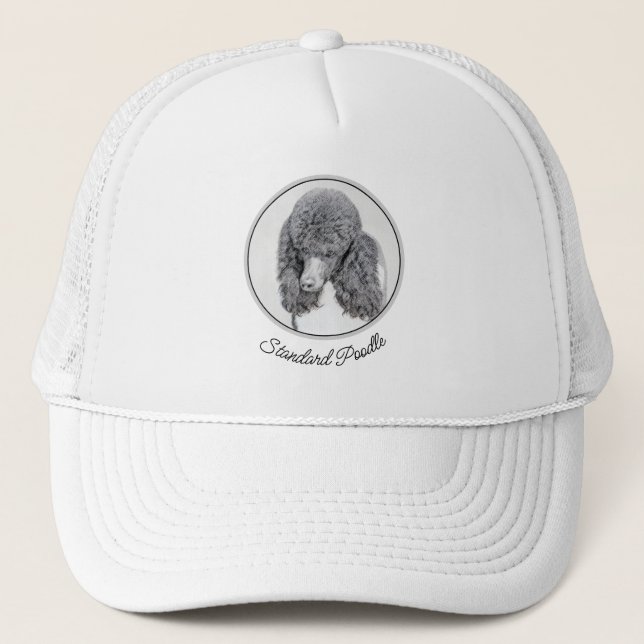 Standard Poodle Black Parti Painting - Dog Art Trucker Hat (Front)