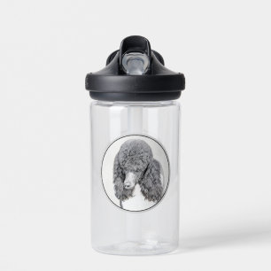 Standard Poodle Black Parti Painting - Dog Art Water Bottle