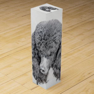 Standard Poodle Black Parti Painting - Dog Art Wine Box