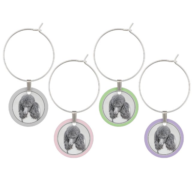Standard Poodle Black Parti Painting - Dog Art Wine Charm (Staggered)