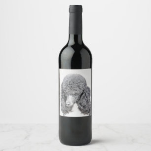 Standard Poodle Black Parti Painting - Dog Art Wine Label