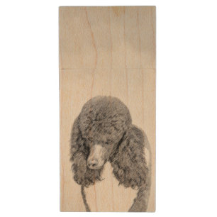 Standard Poodle Black Parti Painting - Dog Art Wood Flash Drive