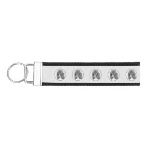 Standard Poodle Black Parti Painting - Dog Art Wrist Keychain