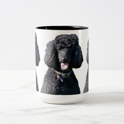Standard Poodle dog black beautiful photo portrait Two_Tone Coffee Mug