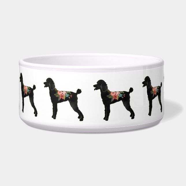 Standard Poodle Dog Breed Boho Floral Silhouette Bowl (Front)