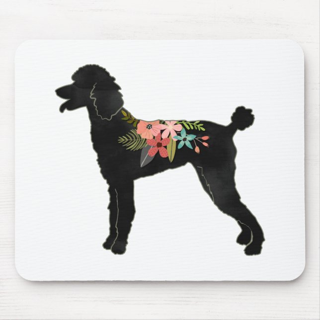 Standard Poodle Dog Breed Boho Floral Silhouette Mouse Pad (Front)