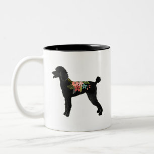 Standard Poodle Dog Breed Boho Floral Silhouette Two-Tone Coffee Mug