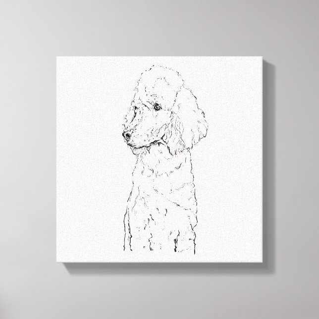 Standard Poodle Dog Illustration - Ink Art Canvas Print (Front)