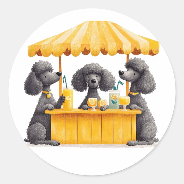 Standard Poodle Dogs Running A Lemonade Stand Classic Round Sticker (Front)