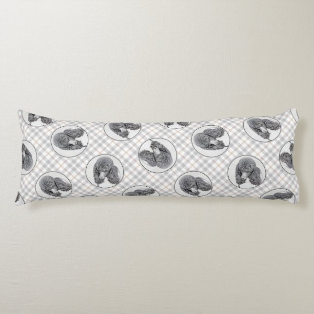 Standard Poodle Painting Parti Black White Dog Art Body Pillow (Front)