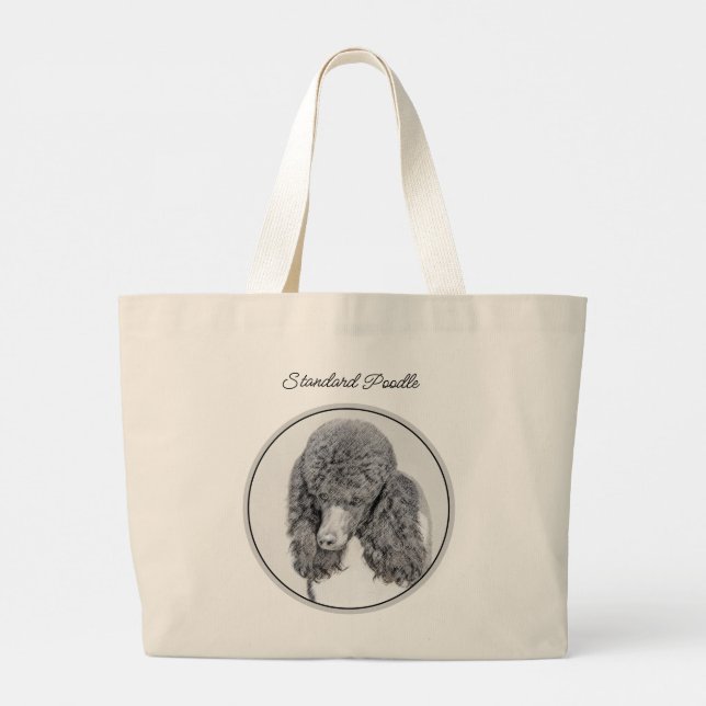 Standard Poodle Painting Parti Black White Dog Art Large Tote Bag (Back)