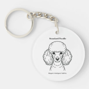 Standard Poodle Portrait Black Line Illustration Keychain