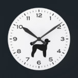 Standard Poodle Silhouette Black and White Round Clock<br><div class="desc">A fun wall clock for the home or office. Makes an original gift for Standard Poodle lovers. Check out Jenn’s Doodle World for even more decorative clocks and dog breed themed home decor.</div>