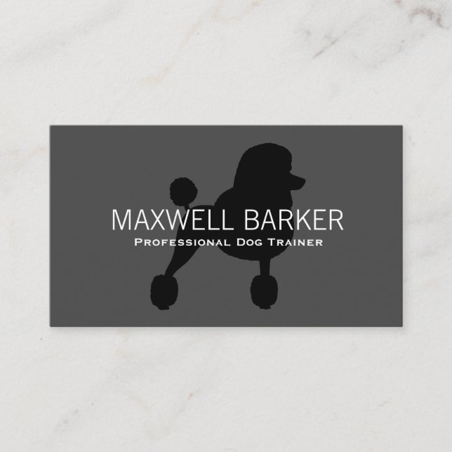 Standard Poodle Silhouette Black on Grey Business Card (Front)