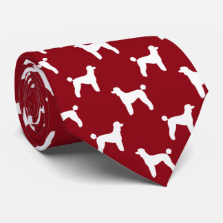 Standard Poodle Silhouettes Pattern White and Red Neck Tie
