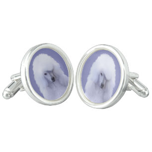 Standard Poodle White Painting - Original Dog Art Cufflinks