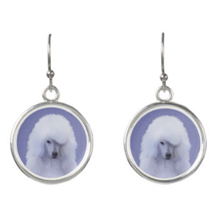 Standard Poodle White Painting - Original Dog Art Earrings