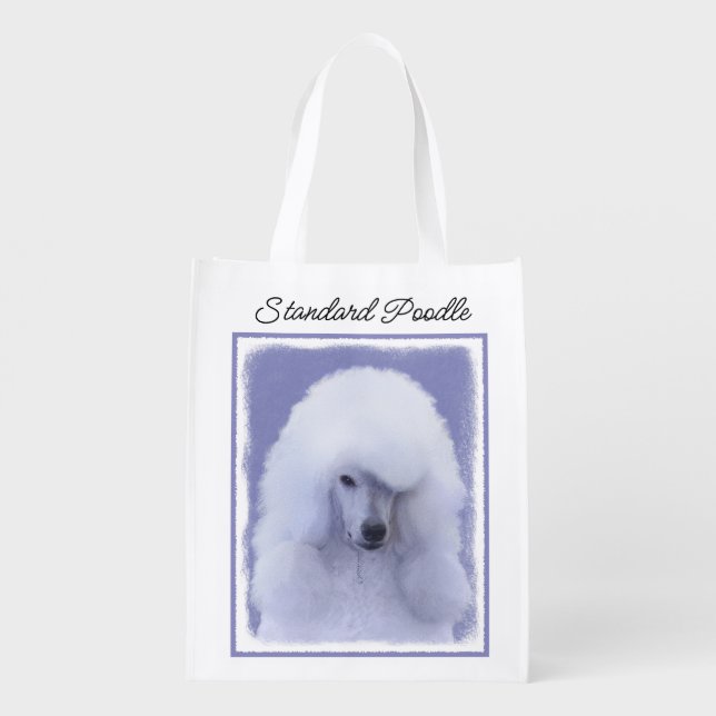 Standard Poodle White Painting - Original Dog Art  Grocery Bag (Back)