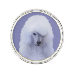 Standard Poodle White Painting - Original Dog Art Lapel Pin