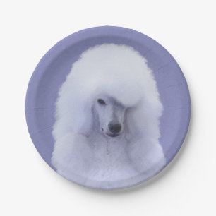 Standard Poodle White Painting - Original Dog Art Paper Plates