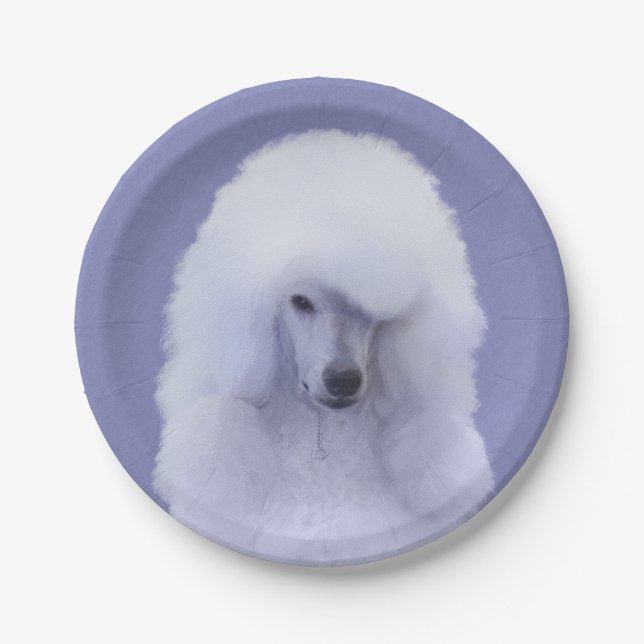 Standard Poodle White Painting - Original Dog Art Paper Plates (Front)