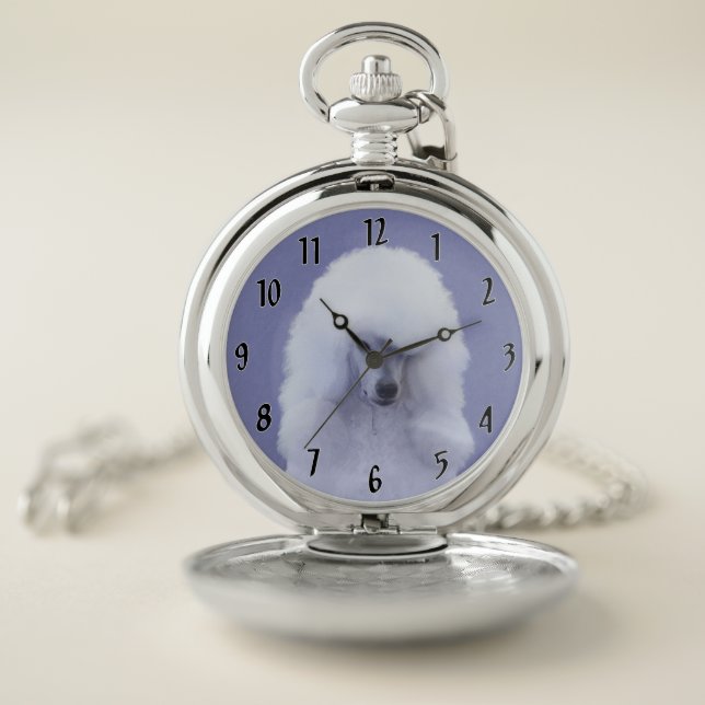 Standard Poodle White Painting - Original Dog Art Pocket Watch (Inside)