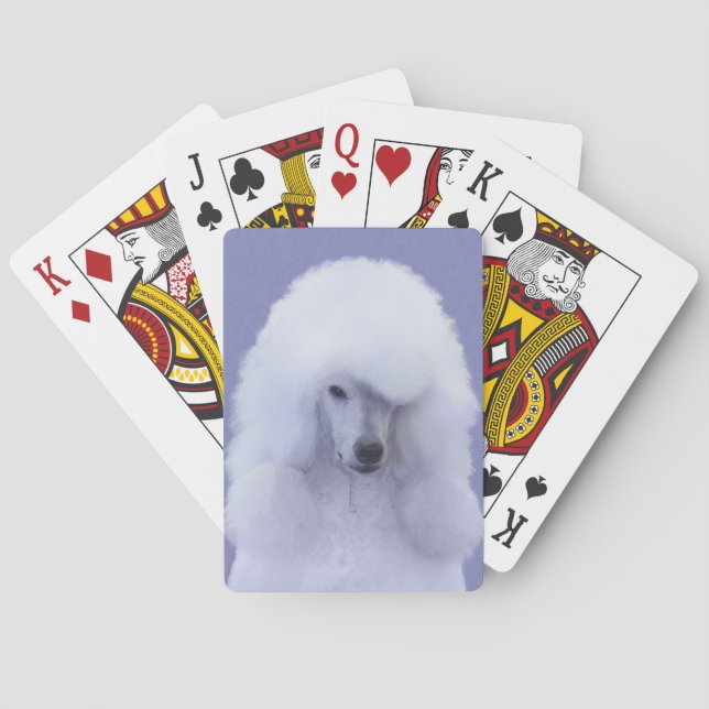 Standard Poodle White Painting - Original Dog Art Poker Cards (Back)