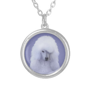 Standard Poodle White Painting - Original Dog Art Silver Plated Necklace