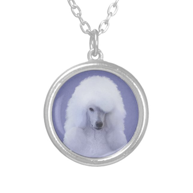 Standard Poodle White Painting - Original Dog Art Silver Plated Necklace (Front)
