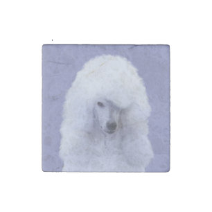 Standard Poodle White Painting - Original Dog Art Stone Magnet