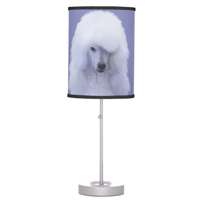 Standard Poodle White Painting - Original Dog Art Table Lamp (Front)