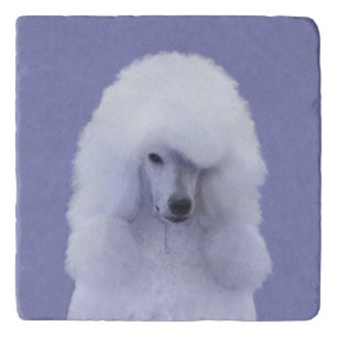 Standard Poodle White Painting - Original Dog Art Trivet