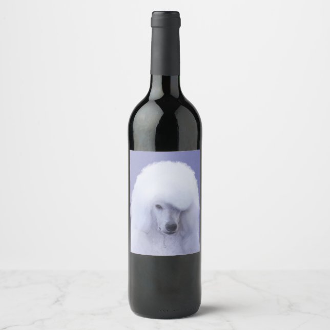 Standard Poodle White Painting - Original Dog Art Wine Label (Front)