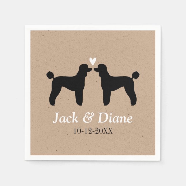 Standard Poodles Wedding Couple with Custom Text Paper Napkins (Front)