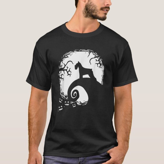 Standard Schnauzer And Moon Halloween  T-Shirt (Front)