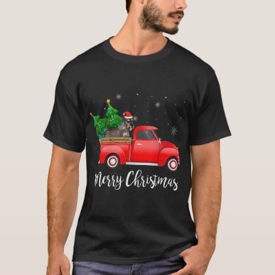 Standard Schnauzer Dog Riding Red Truck Christmas T-Shirt