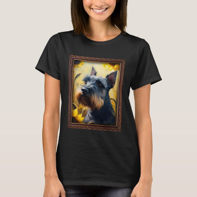 Standard Schnauzer Painting Sunflower Flower Mom W T-Shirt (Front)