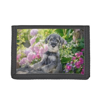 Standard Schnauzer Puppy In A Flowering Garden - Trifold Wallet by Kathom_Photo at Zazzle