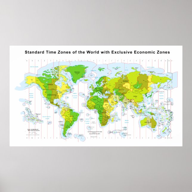 Standard time zones of the world & Economic Zones Poster (Front)