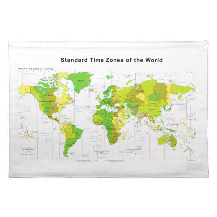 Standard Time Zones World Map 2013 Cloth Placemat Zazzle