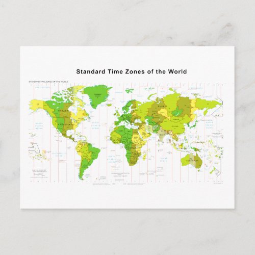 Standard Time Zones World Map 2013 Postcard
