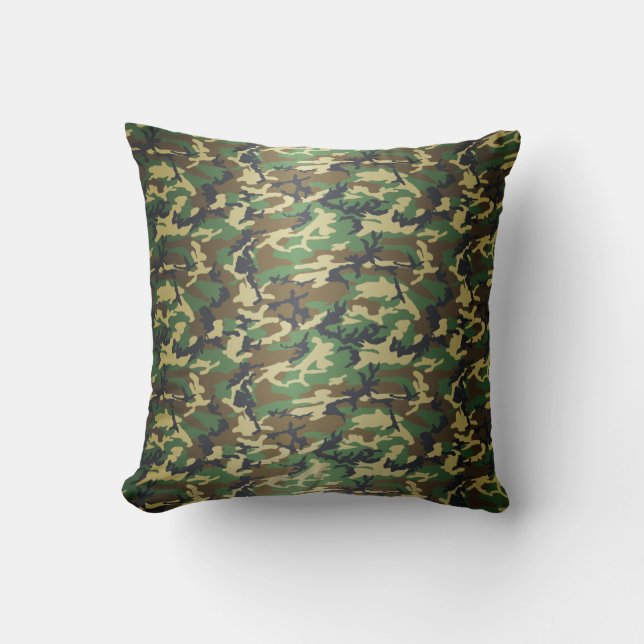 Standard Woodland Camo Throw Pillow (Front)