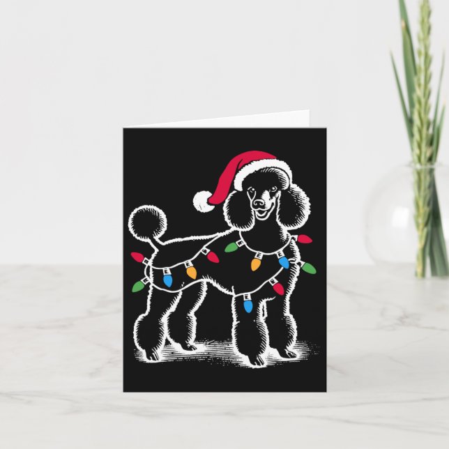 Standards Poodle Christmas Lights Santa Hat Xmas D Card (Front)