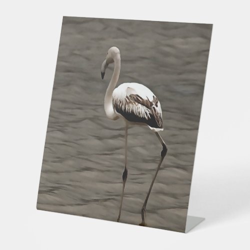 Standing Alone Juvenile Flamingo Art Pedestal Sign