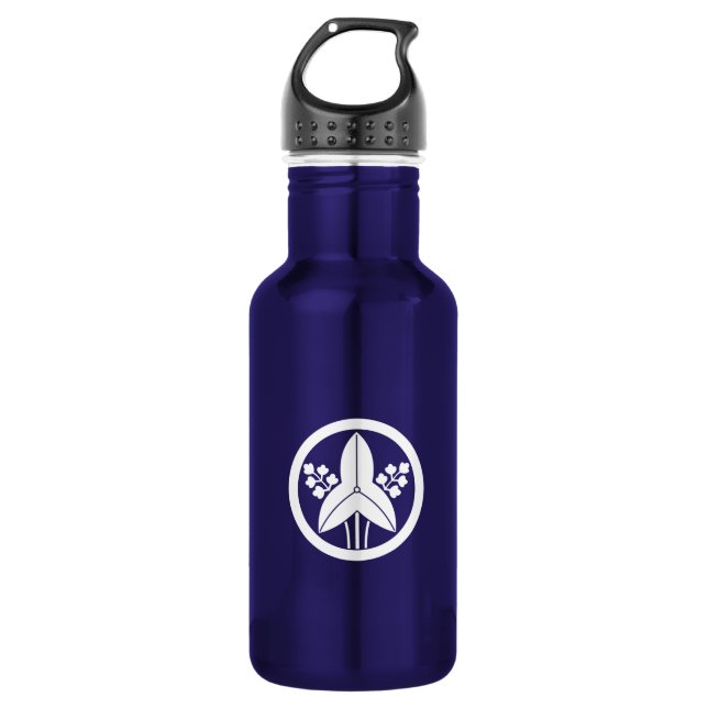 Standing arrowhead in a circle stainless steel water bottle (Front)