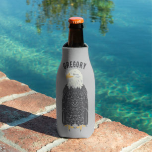 Standing Bald Eagle Illustration Personalized Bottle Cooler